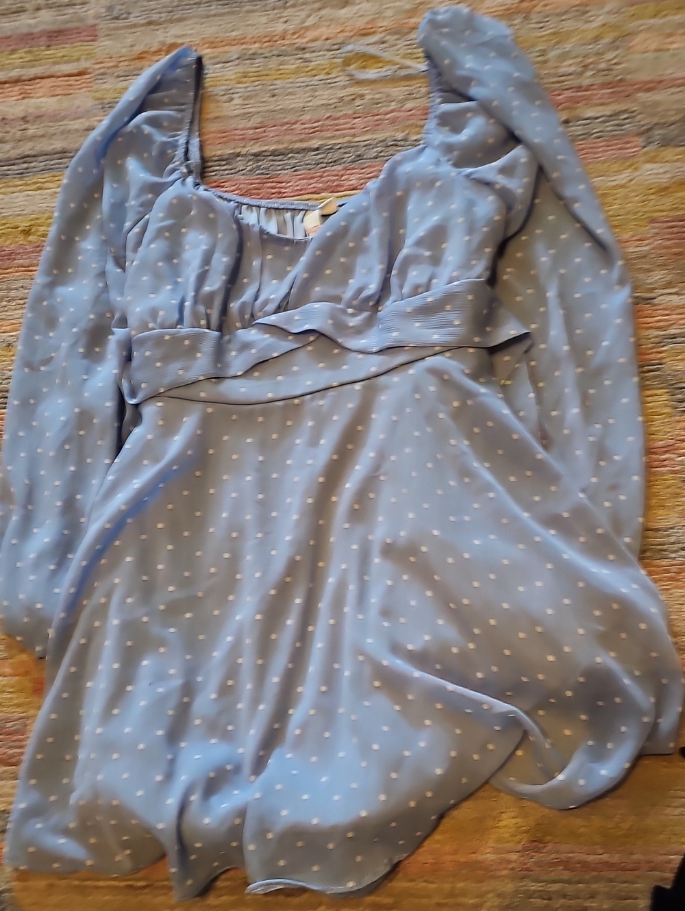 Light Blue Polka Dot Puff Sleeve Mini Dress